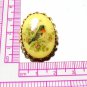 VINTAGE Small Goldtone Framed Cream/Red/Pink/Green Bird Transfer Printed BROOCH
