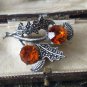 Vintage 1950-s Genuine SCOTTISH Thistle Signed Miracle Beautiful Orange Brooch.