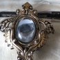 VINTAGE Nice 1980's Goldtone Ornate Framed Clear Faux Glass Cabochon BROOCH.