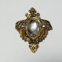 VINTAGE Nice 1980's Goldtone Ornate Framed Clear Faux Glass Cabochon BROOCH.