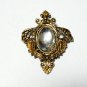 VINTAGE Nice 1980's Goldtone Ornate Framed Clear Faux Glass Cabochon BROOCH.