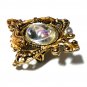 VINTAGE Nice 1980's Goldtone Ornate Framed Clear Faux Glass Cabochon BROOCH.