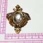 VINTAGE Nice 1980's Goldtone Ornate Framed Clear Faux Glass Cabochon BROOCH.