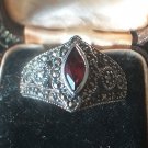Antique Vintage Victorian Ruby Sterling Silver Ring Hallmarked Size UK T, US 9.5