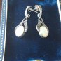 Antique Vintage Late Edwardian Sterling Silver Onyx and Moonstone Earrings.