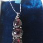 Antique Vintage Edwardian 925 Silver & Red Garnet Pendant & 16 inch Chain