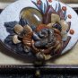 Vintage 1960-s Large Oval Hand-Made Resin Layered Amber/White/Grey Floral BROOCH