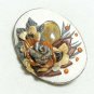 Vintage 1960-s Large Oval Hand-Made Resin Layered Amber/White/Grey Floral BROOCH