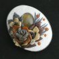 Vintage 1960-s Large Oval Hand-Made Resin Layered Amber/White/Grey Floral BROOCH