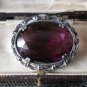 VINTAGE Austria 1960-s Silvertone Oval & Deep Purple Faceted Glass BROOCH.