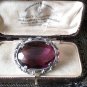 VINTAGE Austria 1960-s Silvertone Oval & Deep Purple Faceted Glass BROOCH.