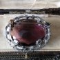 VINTAGE Austria 1960-s Silvertone Oval & Deep Purple Faceted Glass BROOCH.