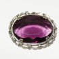VINTAGE Austria 1960-s Silvertone Oval & Deep Purple Faceted Glass BROOCH.
