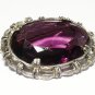 VINTAGE Austria 1960-s Silvertone Oval & Deep Purple Faceted Glass BROOCH.