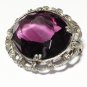 VINTAGE Austria 1960-s Silvertone Oval & Deep Purple Faceted Glass BROOCH.