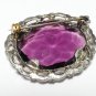 VINTAGE Austria 1960-s Silvertone Oval & Deep Purple Faceted Glass BROOCH.