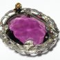 VINTAGE Austria 1960-s Silvertone Oval & Deep Purple Faceted Glass BROOCH.