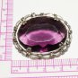 VINTAGE Austria 1960-s Silvertone Oval & Deep Purple Faceted Glass BROOCH.