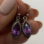 Antique Vintage Late Edwardian Sterling Silver Amethyst Drop Earrings.
