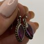 Antique Vintage Late Edwardian Sterling Silver Amethyst Drop Earrings.