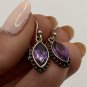 Antique Vintage Late Edwardian Sterling Silver Amethyst Drop Earrings.