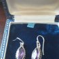 Antique Vintage Late Edwardian Sterling Silver Amethyst Drop Earrings.