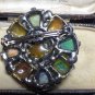 Vintage Scottish-Celtic Chunky Pewter Multicolor Stones Beautiful Brooch.