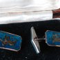 Antique Vintage 1920-s Blue Enamel Sterling Silver Cufflinks