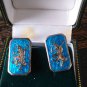 Antique Vintage 1920-s Blue Enamel Sterling Silver Cufflinks