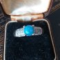 Vintage 1980-s Blue Opal Sterling Silver Ring Size UK P, US 7 1/2.