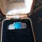 Vintage 1980-s Blue Opal Sterling Silver Ring Size UK P, US 7 1/2.