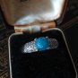Vintage 1980-s Blue Opal Sterling Silver Ring Size UK P, US 7 1/2.