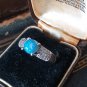 Vintage 1980-s Blue Opal Sterling Silver Ring Size UK P, US 7 1/2.