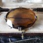 VINTAGE 1950-s Oval Goldtone Large Prong Set Faceted Amber/Brown Glass BROOCH.