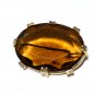 VINTAGE 1950-s Oval Goldtone Large Prong Set Faceted Amber/Brown Glass BROOCH.