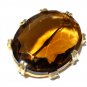 VINTAGE 1950-s Oval Goldtone Large Prong Set Faceted Amber/Brown Glass BROOCH.