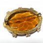 VINTAGE 1950-s Oval Goldtone Large Prong Set Faceted Amber/Brown Glass BROOCH.