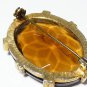 VINTAGE 1950-s Oval Goldtone Large Prong Set Faceted Amber/Brown Glass BROOCH.