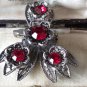 Vintage Pewter Deep Red Large Rhinestone Floral Brooch Very Unusual and Pretty