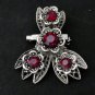 Vintage Pewter Deep Red Large Rhinestone Floral Brooch Very Unusual and Pretty
