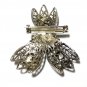 Vintage Pewter Deep Red Large Rhinestone Floral Brooch Very Unusual and Pretty