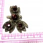 Vintage Pewter Deep Red Large Rhinestone Floral Brooch Very Unusual and Pretty