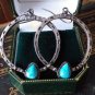 Antique Vintage Modernism Era Silver Earrings Hoops with Turquoise Heavy 7.67 g