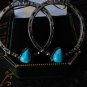 Antique Vintage Modernism Era Silver Earrings Hoops with Turquoise Heavy 7.67 g