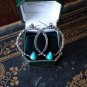 Antique Vintage Modernism Era Silver Earrings Hoops with Turquoise Heavy 7.67 g
