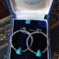 Antique Vintage Modernism Era Silver Earrings Hoops with Turquoise Heavy 7.67 g
