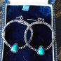 Antique Vintage Modernism Era Silver Earrings Hoops with Turquoise Heavy 7.67 g