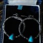 Antique Vintage Modernism Era Silver Earrings Hoops with Turquoise Heavy 7.67 g