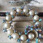Vintage Large Signed Hollywood Goldtone Pearl & A/B Rhinestone Wreath BROOCH.