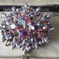 VINTAGE 1990-s Oval Silvertone Pink Aurora Borealis Rhinestone Cluster BROOCH.